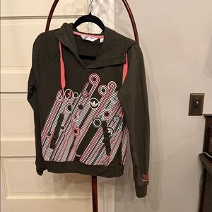 Adidas Women's hoodie Olive Sweatshirt with Pink and White Accents